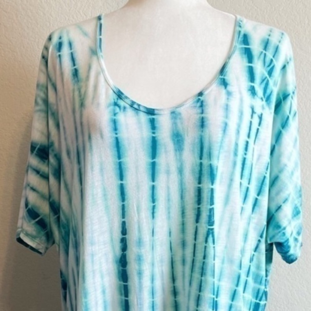 Mumu Mellow Blue Turquoise Tie Dye Short Sleeve Cover Top Shirt Size Small - Picture 3 of 8